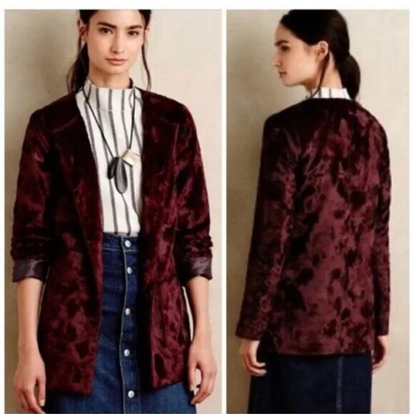 Anthropologie Tabitha Talley Wine Faux Fur Blazer - Picture 1 of 13